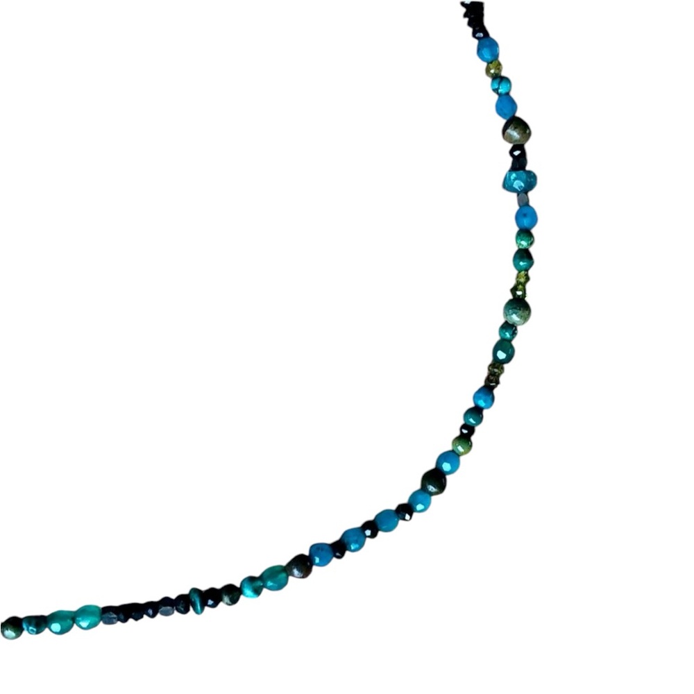 Turquoise Precious beaded necklace peridot black onyx necklace blue agate .925 - Picture 12 of 16
